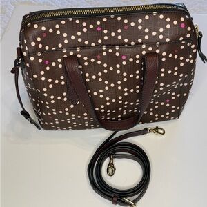 Fossil Brown/Pink Polka Dot Satchel Bag